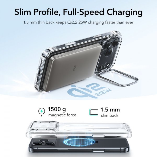 iPhone 17 Pro Deksel Classic Hybrid Kickstand MagSafe Transparent