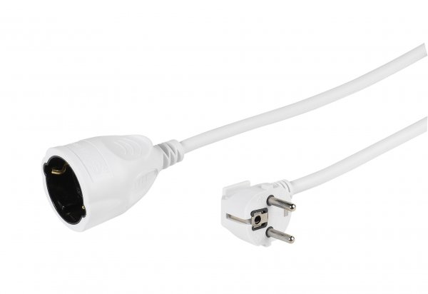 Jordad forlengelseskabel 5m Hvit