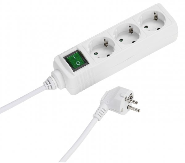 norsk 3-veis skjøteledning med bryter 1,4 m hvit