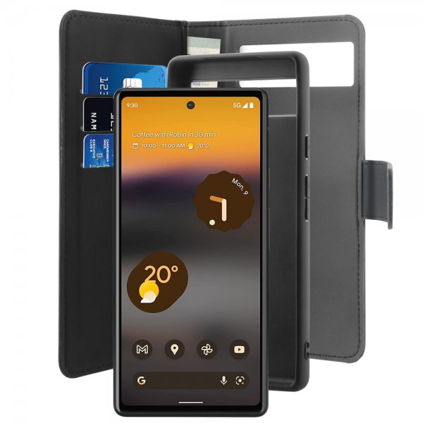 Google Pixel 6a Etui Wallet Detachable 2 in 1 Svart