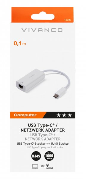 Adapter USB Type-C Network Adapter RJ45 Hvit