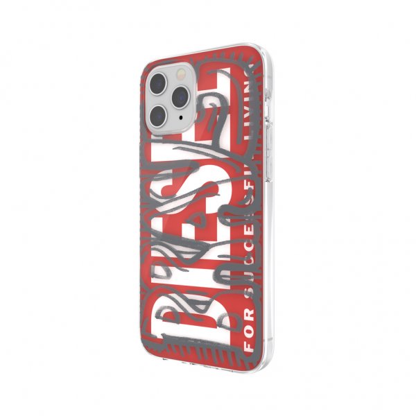 iPhone 12 Pro Max Deksel Snap Case Clear AOP Red/Grey