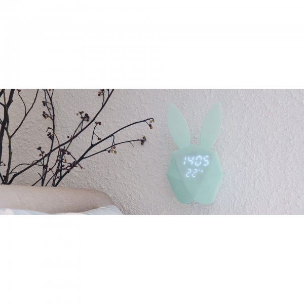 Vekkerklokke kanin med nattlampe lyseblå