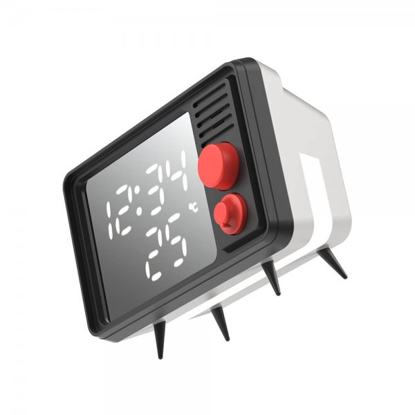 Høyttaler vekkerklokke med lett retro tv -svart/grå