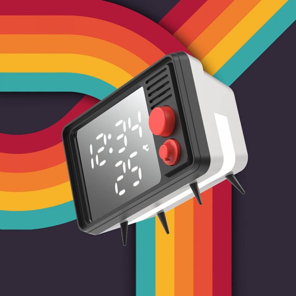 Høyttaler vekkerklokke med lett retro tv -svart/grå