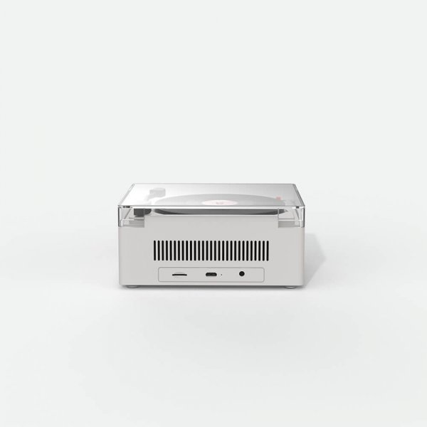 Høyttaler vekkerklokke vinyl retro grå