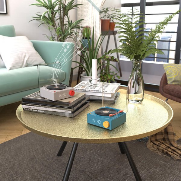 Høyttaler vekkerklokke vinyl retro blå
