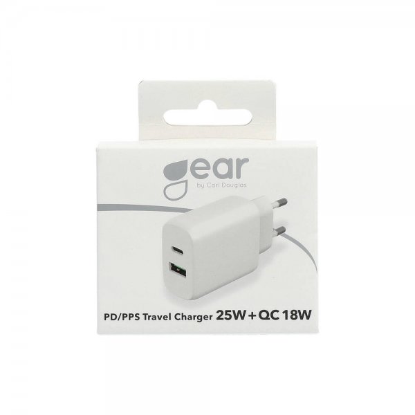 Lader 1xUSB-C + 1xUSB-A PD/PPS 25W + 18W QC Hvit
