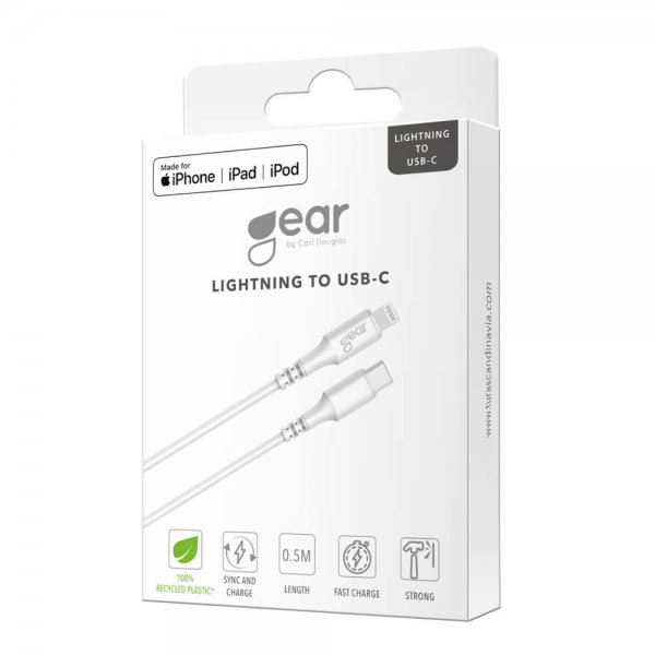 Kabel Lightning till USB-C MFI 0.5m Hvit