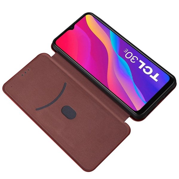 TCL 30E/30 SE/305/306 Etui Karbonfibertekstur Brun