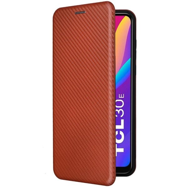 TCL 30E/30 SE/305/306 Etui Karbonfibertekstur Brun