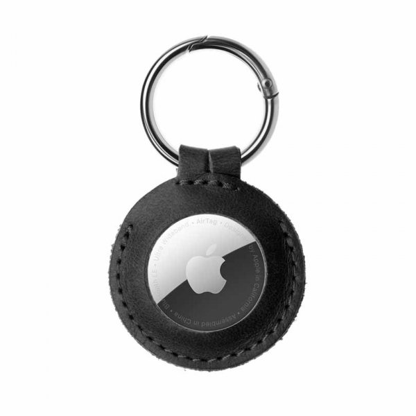 Apple AirTag Holder Real Leather Keychain Case Svart