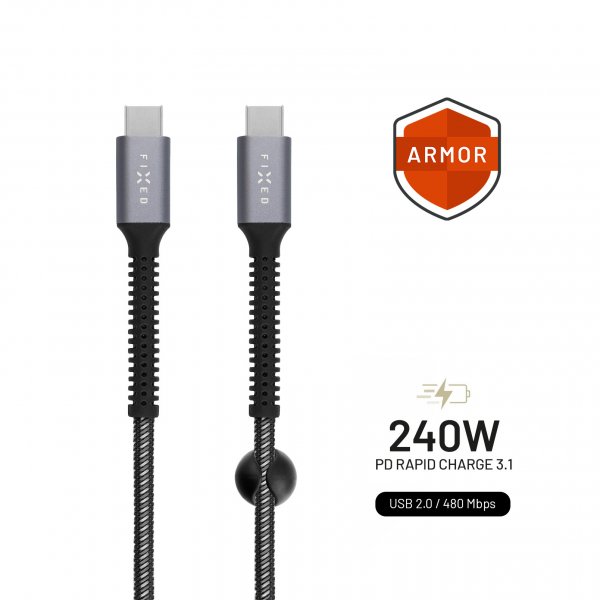 Kabel Armor 240W USB-C 1.2m Grå