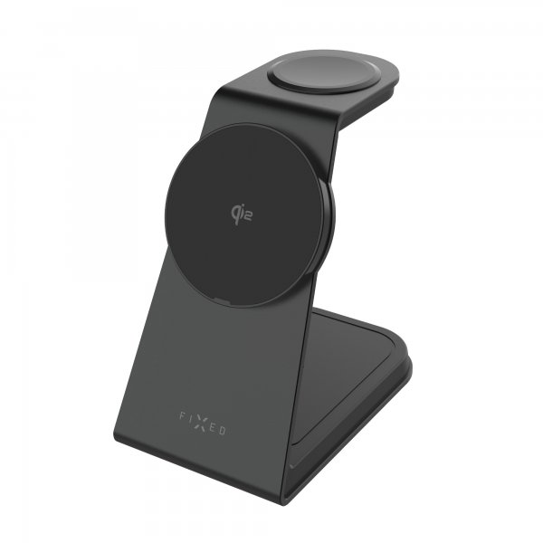 MagSafe Trådløs lader MagPowerstation Alu 15W Qi2 3-in-1 Svart