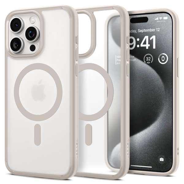 iPhone 15 Pro Max Deksel Ultra Hybrid MagFit Frost Natural Titanium