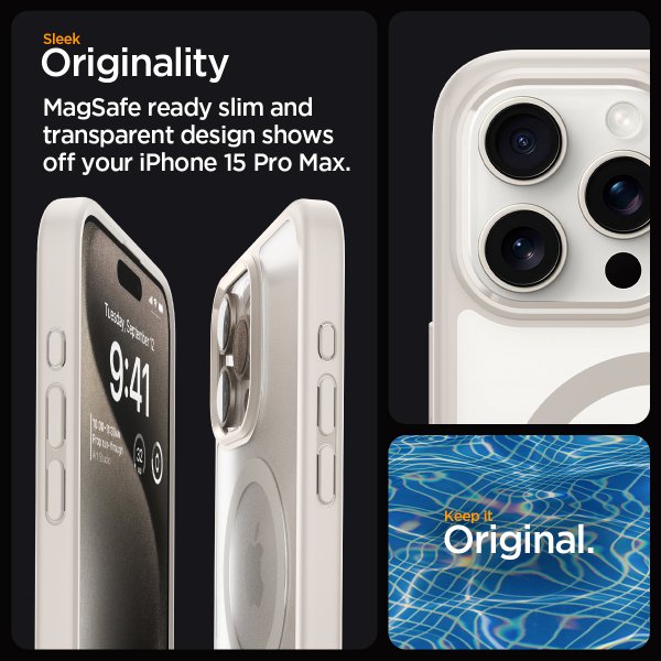 iPhone 15 Pro Max Deksel Ultra Hybrid MagFit Frost Natural Titanium