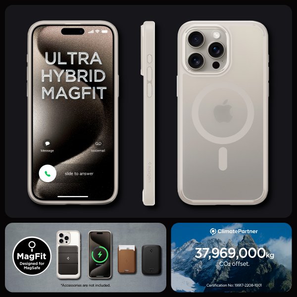 iPhone 15 Pro Max Deksel Ultra Hybrid MagFit Frost Natural Titanium