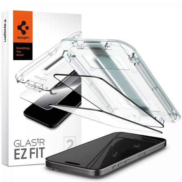 iPhone 15 Pro Skjermbeskytter GLAS.tR EZ Fit FC Svart 2-pack