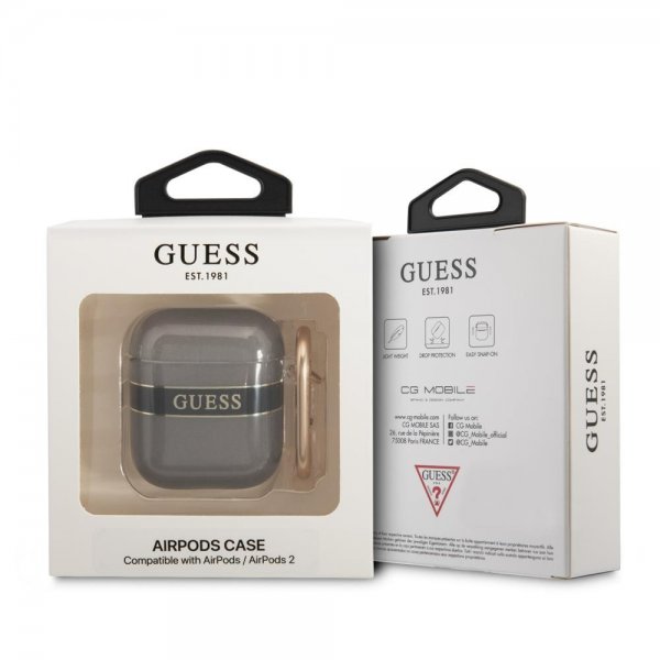 AirPods 1/2 Deksel Printed Stripe & Gold Hook Svart