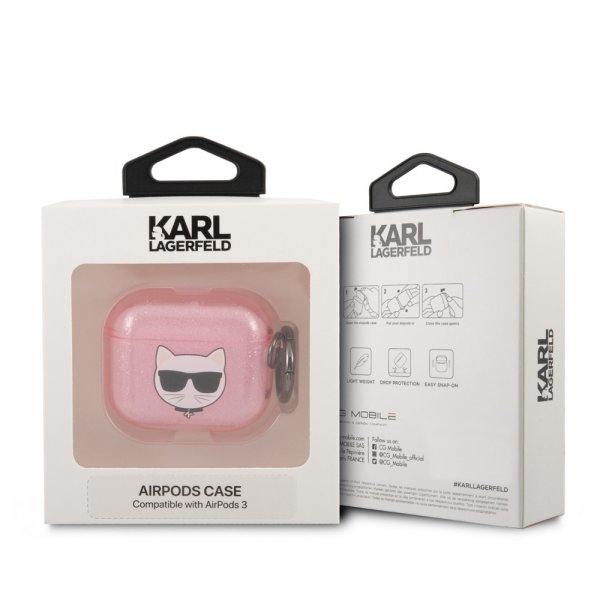 AirPods 3 Deksel Embossed Choupette Glitter Rosa