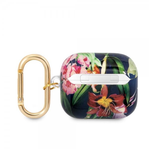 AirPods 3 Deksel Flower Print & Gold Hook Blå