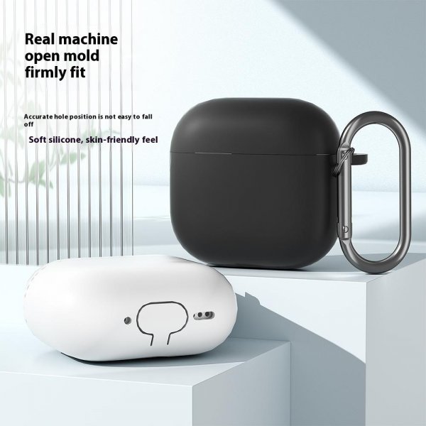 AirPods 4 Deksel Silikon med Karabinkrok Rosa