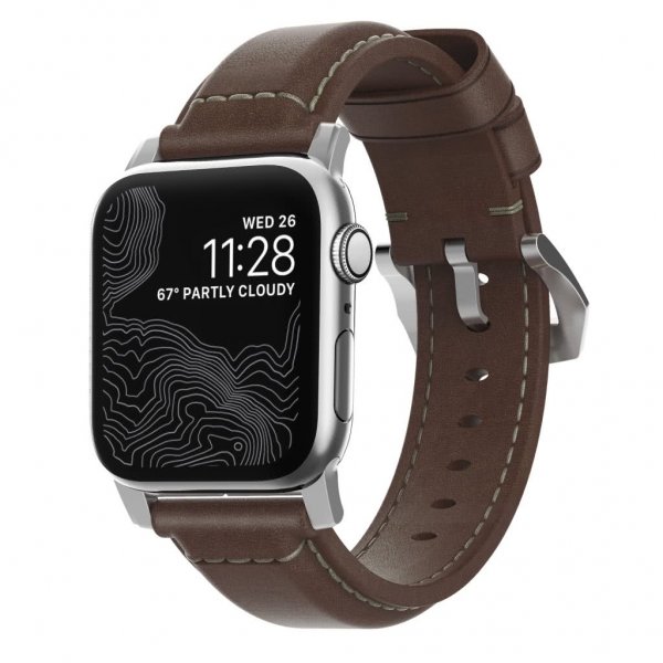 Apple Watch 42/44/45mm/Apple Watch Ultra Armbånd Traditional Strap Sølv/Rustic Brown