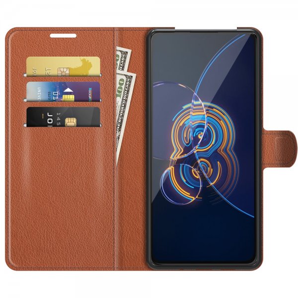 Asus Zenfone 8 Flip Etui Litchi Brun