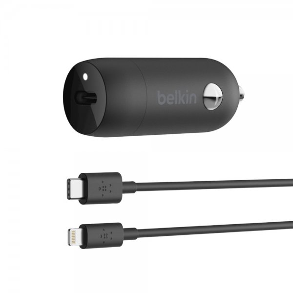 Mobillader til bil BOOST↑CHARGE™ 18W USB-C PD + USB-C Lightning Kabel Svart