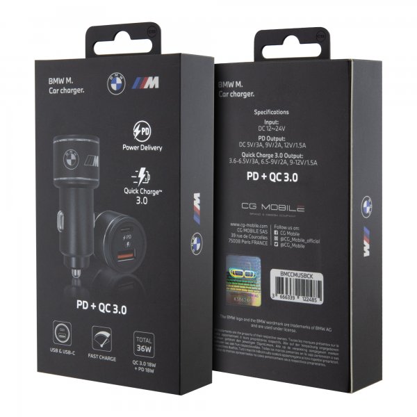 Mobillader til bil M Car Charger USB-A/USB-C PD + QC 3.0 36W