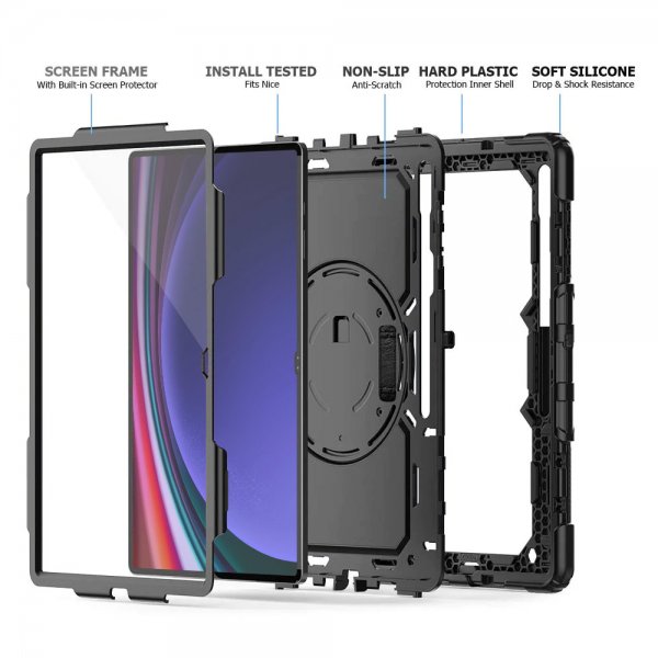 Samsung Galaxy Tab S9 Ultra Deksel Rainproof Rugged Case Hand Strap Kickstand
