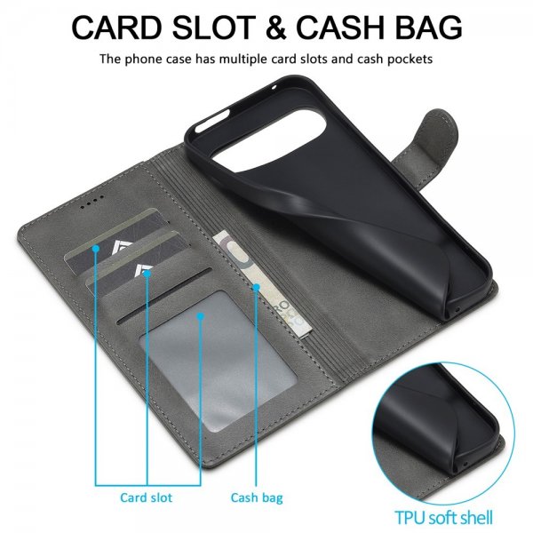 Google Pixel 10 Pro XL Etui med Kortlomme stativfunksjon Grå