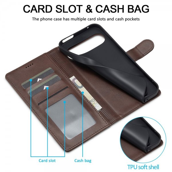 Google Pixel 10 Pro XL Etui med Kortlomme stativfunksjon Mørkebrun