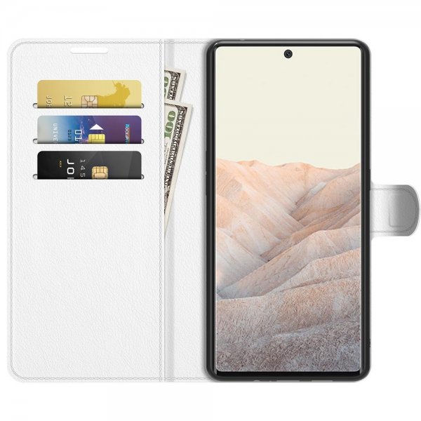 Google Pixel 6 Pro Etui Litchi Hvit