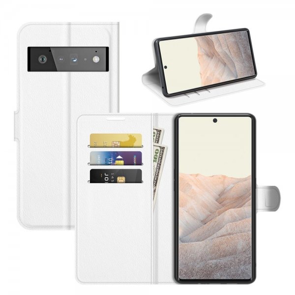 Google Pixel 6 Pro Etui Litchi Hvit