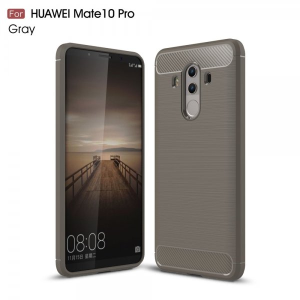 Huawei Mate 10 Pro Deksel TPU Børstet och Karbonfiber Design Grå