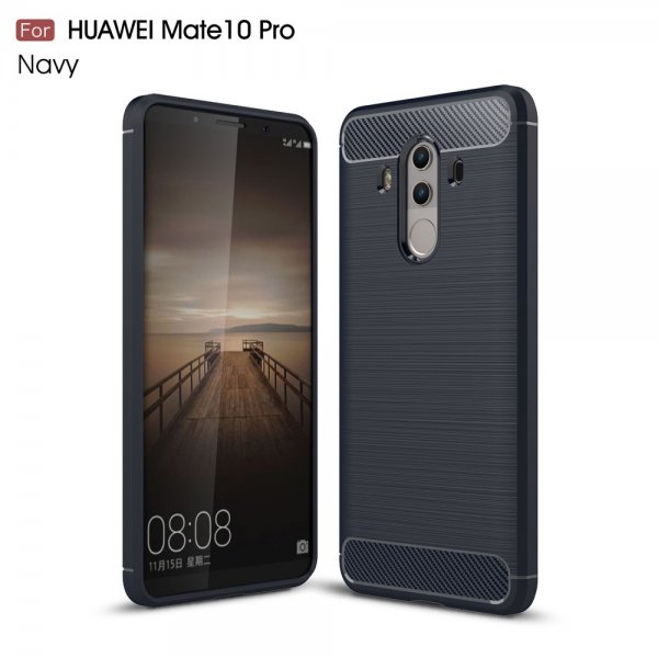 Huawei Mate 10 Pro Deksel TPU Børstet och Karbonfiber Design MörkBlå