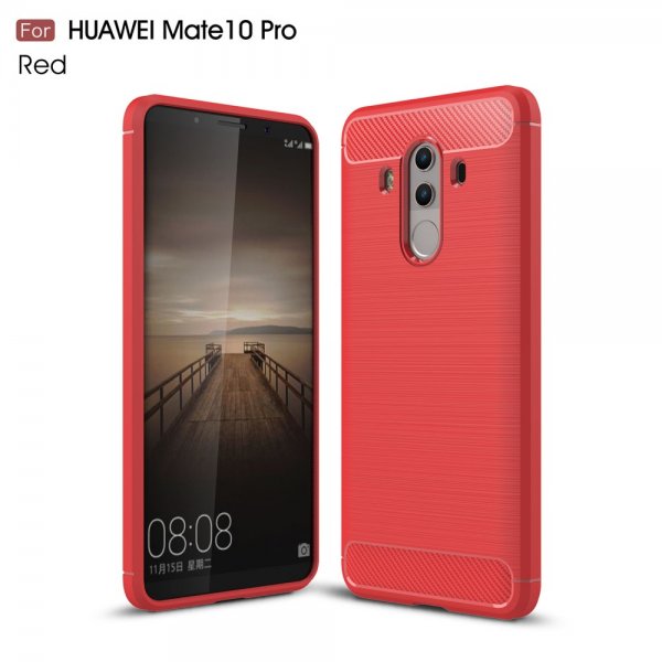 Huawei Mate 10 Pro Deksel TPU Børstet och Karbonfiber Design Rød