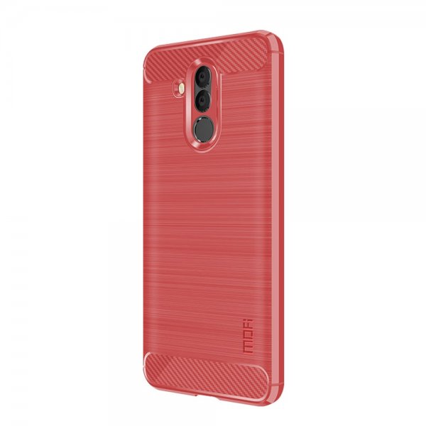 Huawei Mate 20 Lite Deksel TPU Børstet Karbonfiber Design Rød
