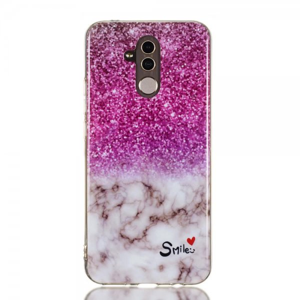 Huawei Mate 20 Lite Deksel TPU Motiv Rosa Glitter HHvit Marmor