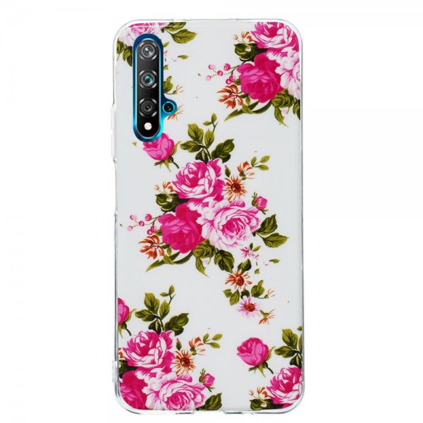 Huawei Nova 5T Deksel Selvlysende motiv Rosa Blommor