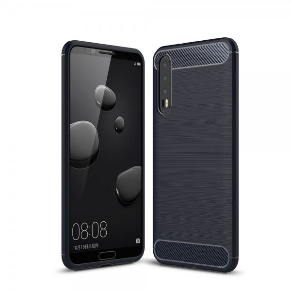Huawei P20 Pro Deksel TPU Børstet och Karbonfiber Design Mörkblå