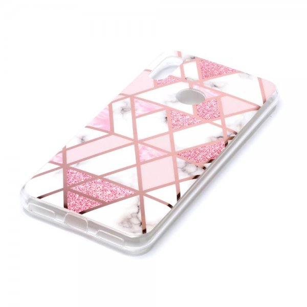 Huawei Y6 2019 Deksel Marmor Hvit Rosa