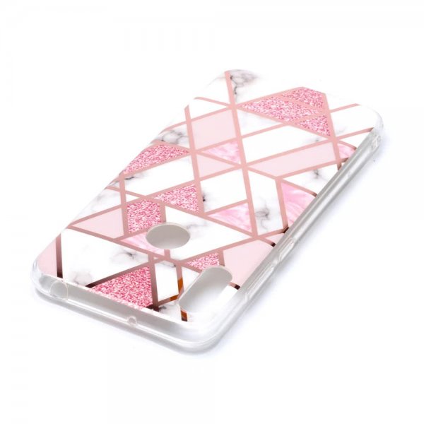 Huawei Y6 2019 Deksel Marmor Hvit Rosa