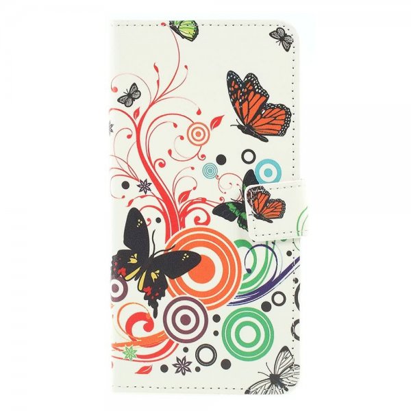 Samsung Galaxy A50 PlånboksEtui PU-skinn Motiv Fjärilar och Blommor