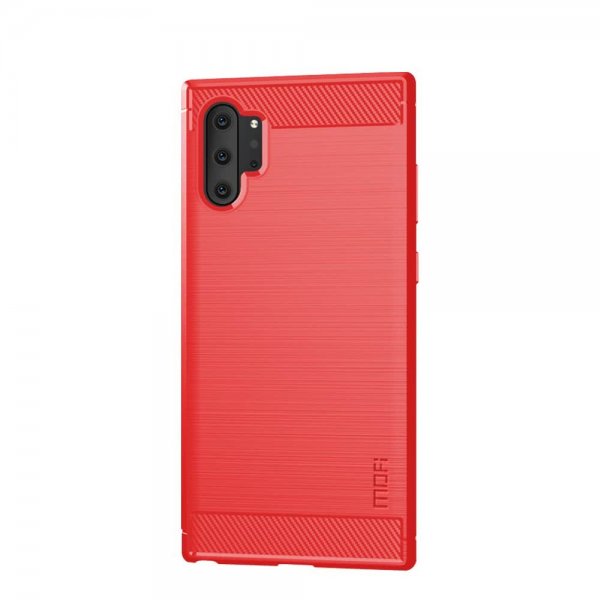 Samsung Galaxy Note 10 Plus Deksel TPU Børstet Karbonfibertekstur Rød
