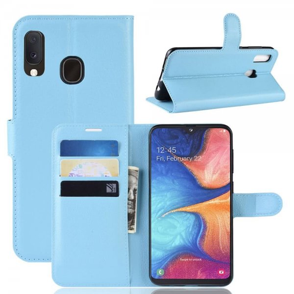 Samsung Galaxy A20E PlånboksEtui Litchi PU-skinn Blå