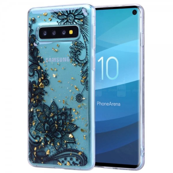 Samsung Galaxy S10 Deksel TPU Gulldetaljer Motiv Svart LaceMønster