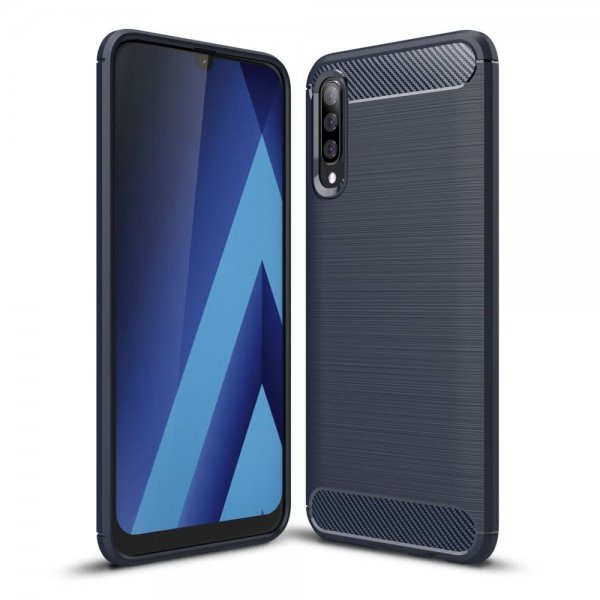 Samsung Galaxy A70 MobilDeksel TPU Karbonfibertekstur Mörkblå