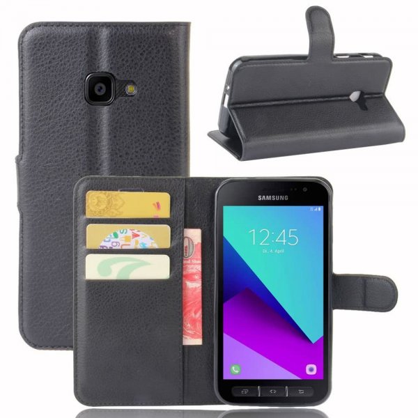 Samsung Galaxy Xcover 4/4S Plånboksetui Kortlomme Stativ Litchi Svart